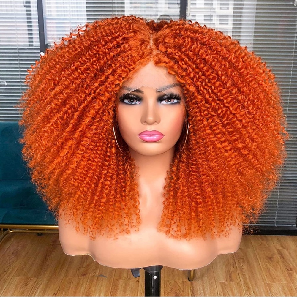 💫 16” GINGER ORANGE KINKY CURLY LACE FRONT WIG *NEW*